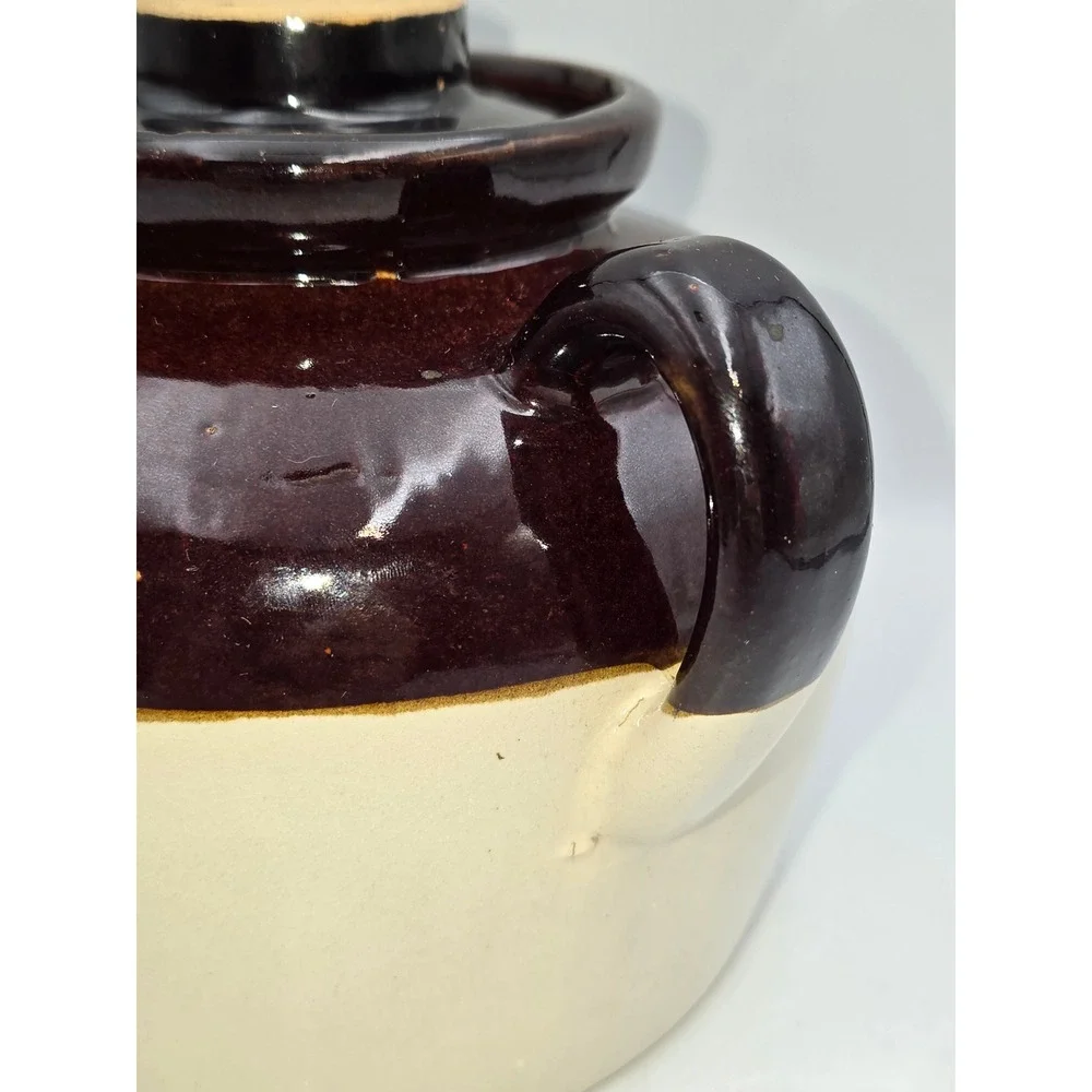 Unbranded Stoneware Bean Pot Brown Good Two Tone USA Pottery‎ Crock